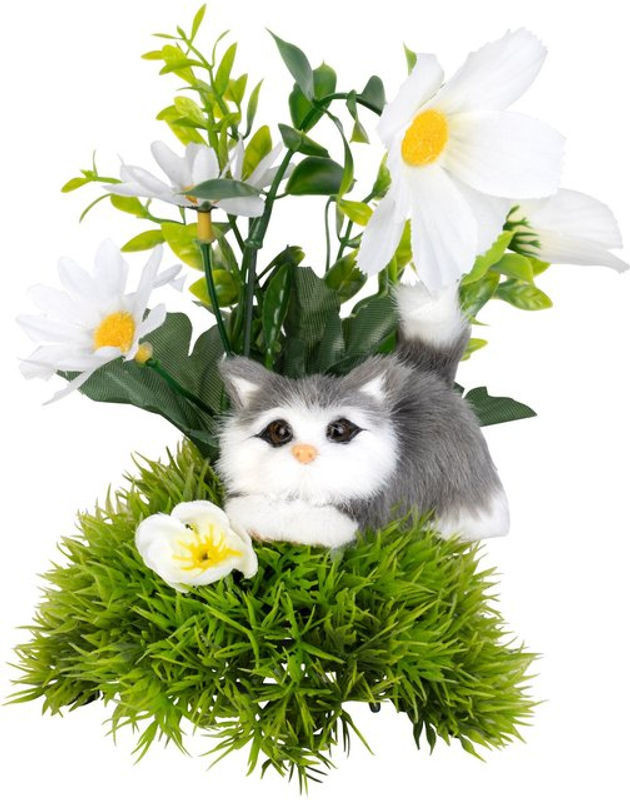 Mehrfarbiges Dekogesteck Kätzchen im Blumenbeet von Moderne Hausfrau - Bild 1