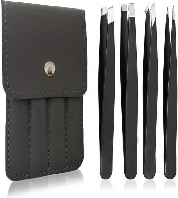 Augenbrauenpinzetten-Set, 4-teilig, Edelstahl, Unisex - Bild 1