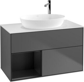 V&B Waschtischunterschrank Finion 100 mit Wandbeleuchtung in Weiß, Blau und Anthrazit, B/T/H: 100 x 50,1 x 50,1 cm - Bild 1