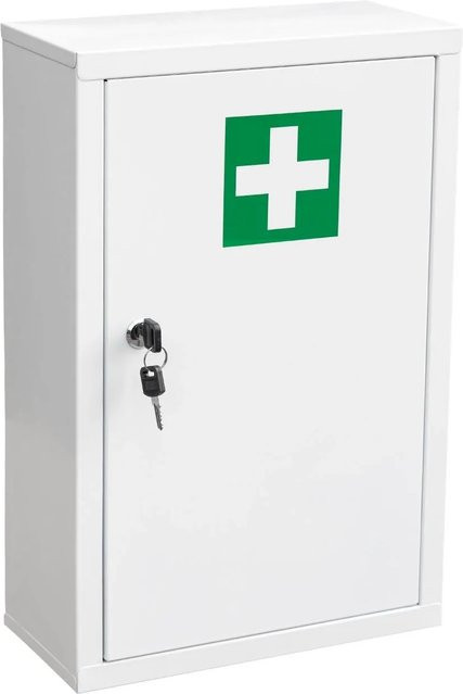 Euroshowers Medizinschrank aus Metall mit Schloss und internen Regalen, Weiß, B/H: 30 x 46 cm - Bild 1