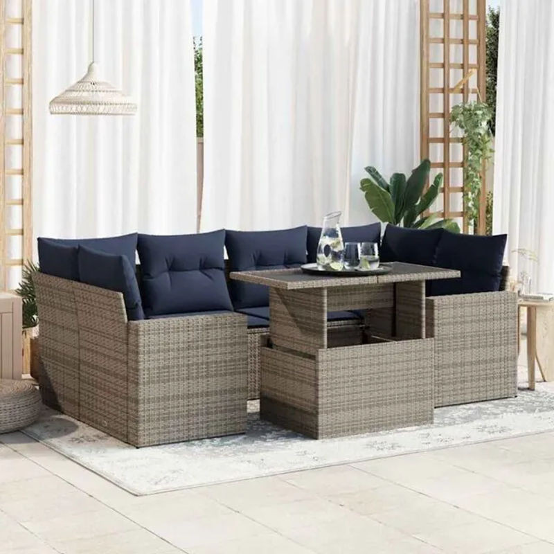 7-teilige Garten-Sofagarnitur aus Poly-Rattan und Akazie in Grau von vidaxl - Bild 1