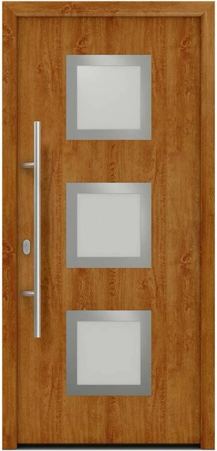 EcoStar Haustür Isopro IP 810S in Golden Oak, Farbe Braun, mit Glaseinsatz, B/H: 110 x 210 cm, DIN Links - Bild 1