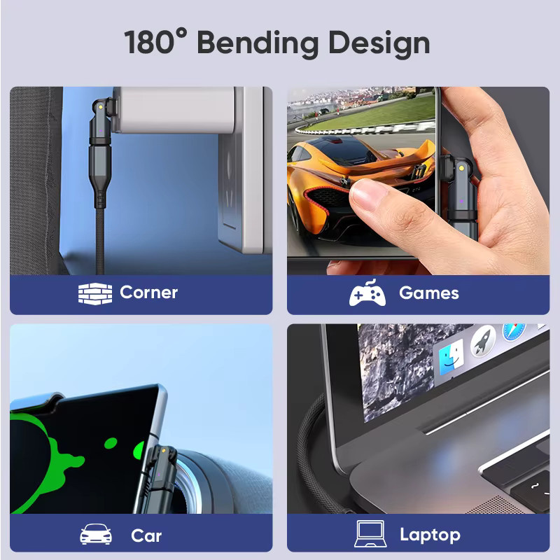 NNBILI 180 Grad drehbarer USB-C OTG Adapter Konverter mit 240W Schnellladung, USB 3.2, Farbe: Schwarz - Bild 5