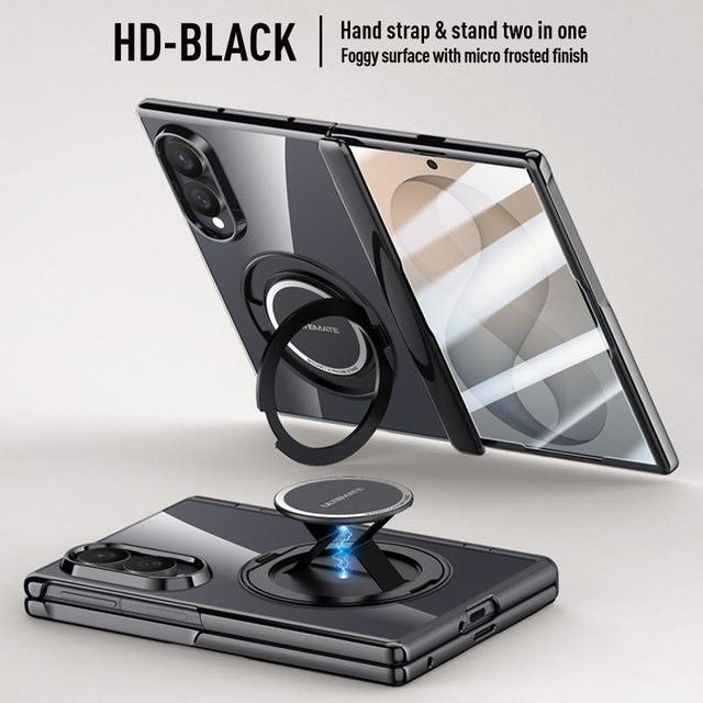 Samsung Galaxy Z Fold 8 Ultra Magnetische Schutzhülle mit 360 Grad drehbarem Ring-Ständer und gehärtetem Glas in Schwarz - Bild 1
