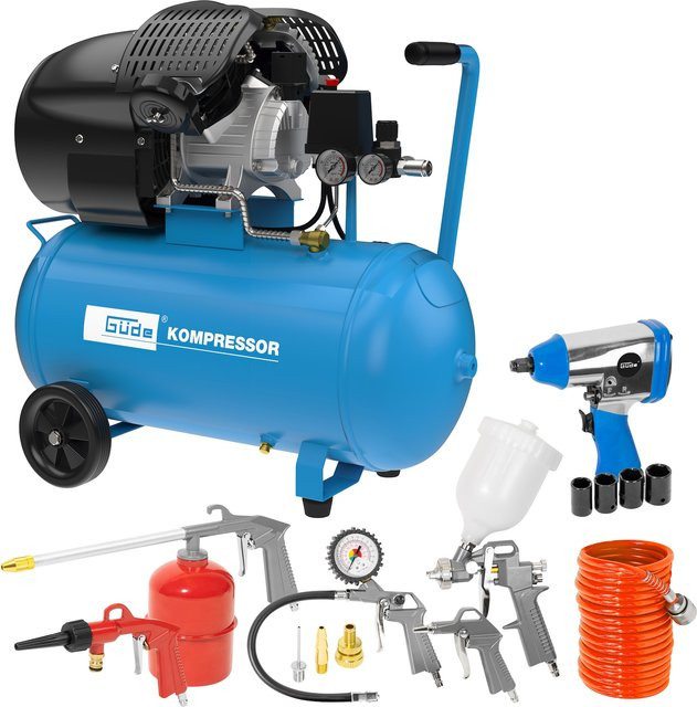 Güde Kompressor-Set 405/10/50 Blau mit 1/2 Zoll Schlagschrauber und 15-teiligem Zubehör - Bild 1