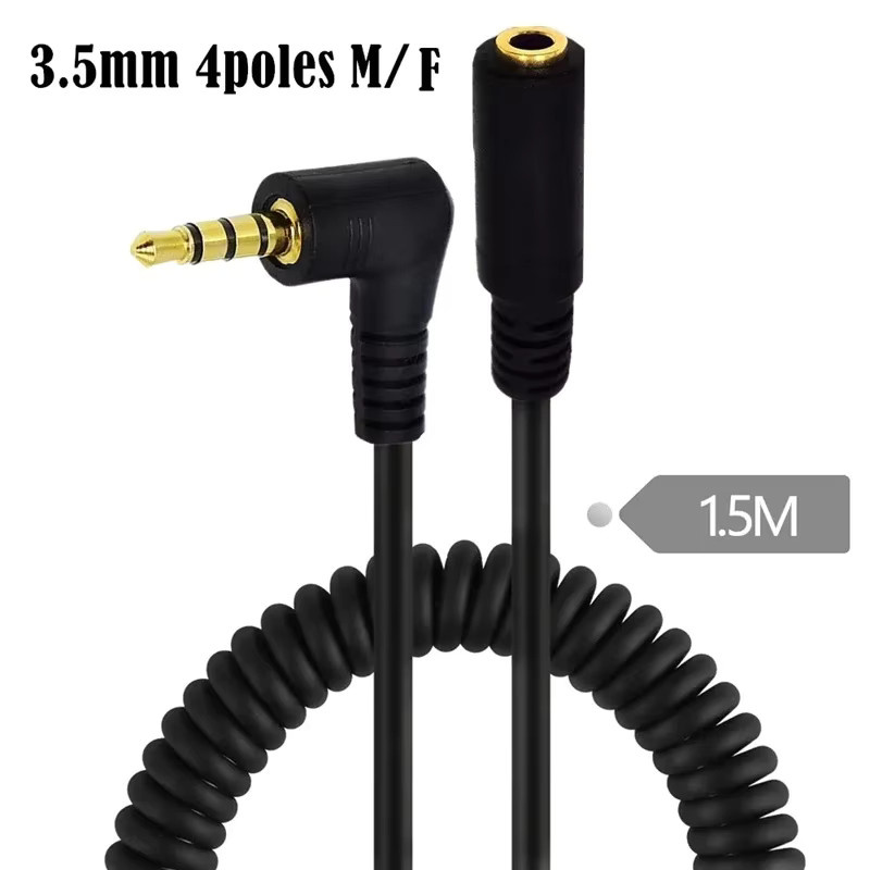 BSN Spiralkabel TRS auf TRRS 3,5 mm Klinke Stereo Audio AUX Kabel in Schwarz - Bild 2