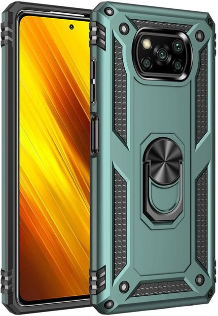 Xiaomi Poco X3 Pro Armor Hülle mit magnetischem Ring-Ständer und NFC-Unterstützung in Grün - Bild 1