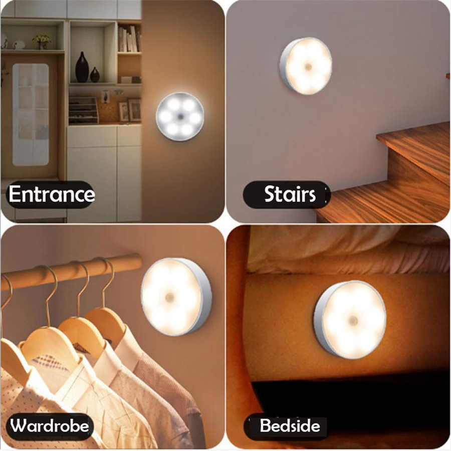 YJMP Super Lighting Induktives LED Nachtlicht mit Bewegungssensor, Kreisförmiges USB-Aufladbares Licht in Weiß mit magnetischer Saugung für Treppen, Kleiderschränke und Flure - Bild 4