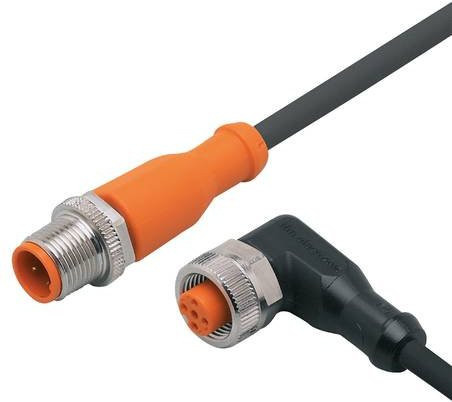 ifm electronic EVC521 Verbindungsleitung mit 4 oder 5 Polen, Stecker gerade und Buchse gewinkelt, Farbe: Orange, Länge: 12 m - Bild 1