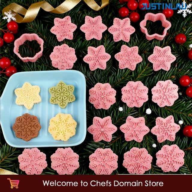 JUSTINLAU Weihnachtliche Cookie-Ausstecher Schneeflocken-Form aus Kunststoff in Pink zum Backen - Bild 1