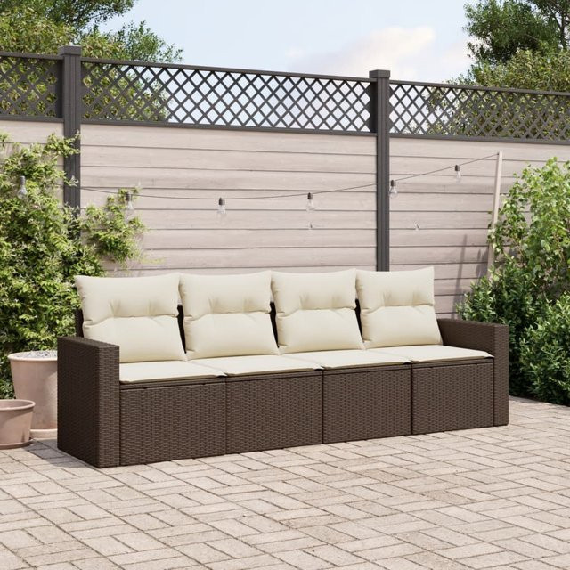 vidaXL 4-teiliges Garten-Lounge-Set aus braunem PE-Rattan mit cremeweißen Kissen - Bild 3