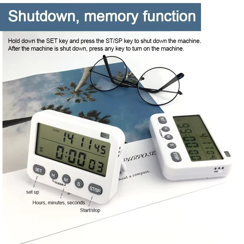 Dualer digitaler Küchentimer mit großem LCD-Display und Vibrationsfunktion in Weiß - Bild 2