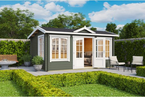 Lasita Gartenhaus Windsor Maja Blockbohlenhaus in Grau-Grün, B/H/T: 440 x 239,4 x 340,2 cm - Bild 2