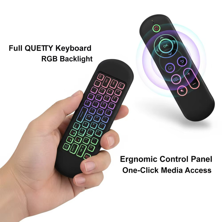 MRSVI Air Mouse Tastatur M5 Wireless 2,4 G & Bluetooth mit 7-farbiger Hintergrundbeleuchtung und Gyroskop-Fernbedienung für Smart Android TV Box und PC, Schwarz, Multicolour - Bild 4
