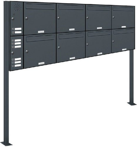 AL Briefkasten-System für 8 Parteien, freistehend, grau, B/H/T: 153,156 x 150,0 x 11,6 cm - Bild 1