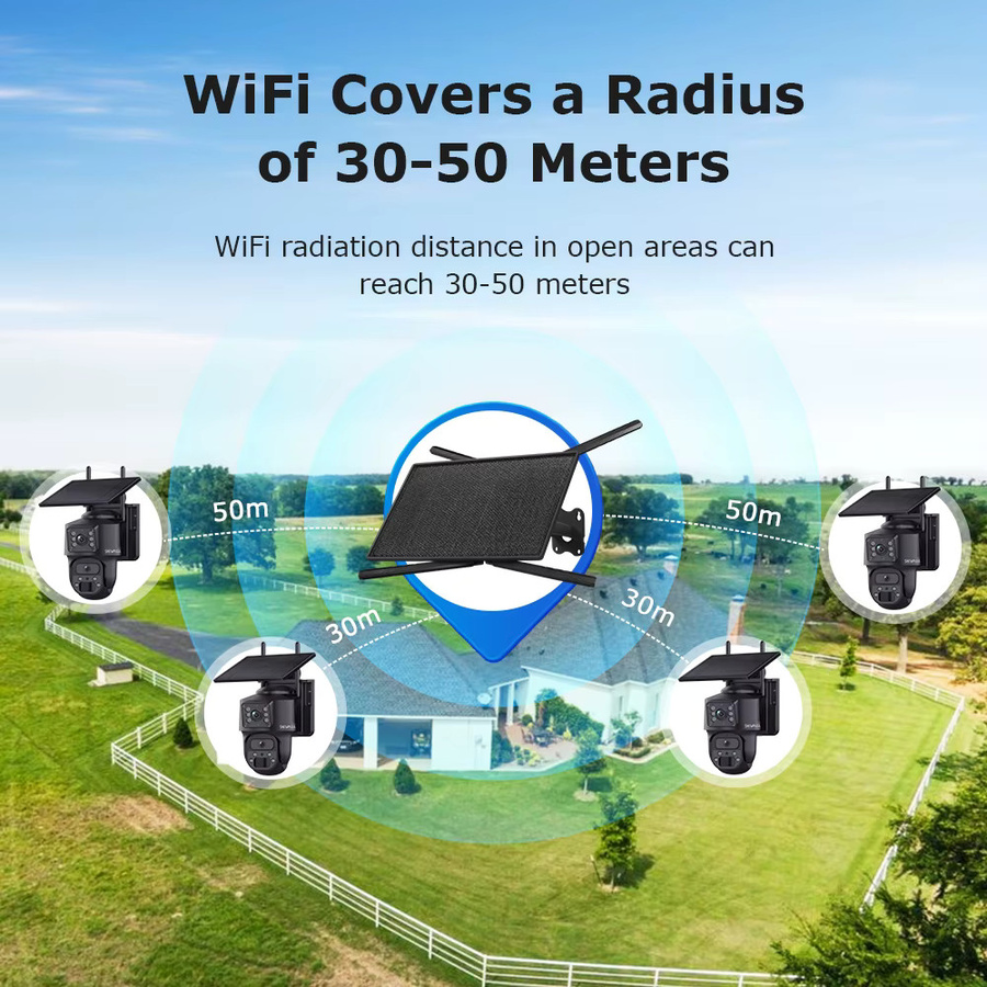 SHIWOJIA Solar Sicherheitssystem Kit mit 4 Kameras, 6MP WiFi und 4G Solar Router, Schwarz, mit 2-Wege-Gespräch und Nachtsicht - Bild 5