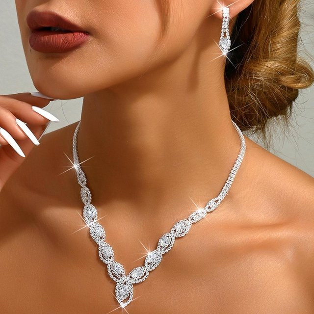 YIRAN Jewelry Schmuckset, Ohrringe, Halskette, Silber, Zirkonia, Damen - Bild 1