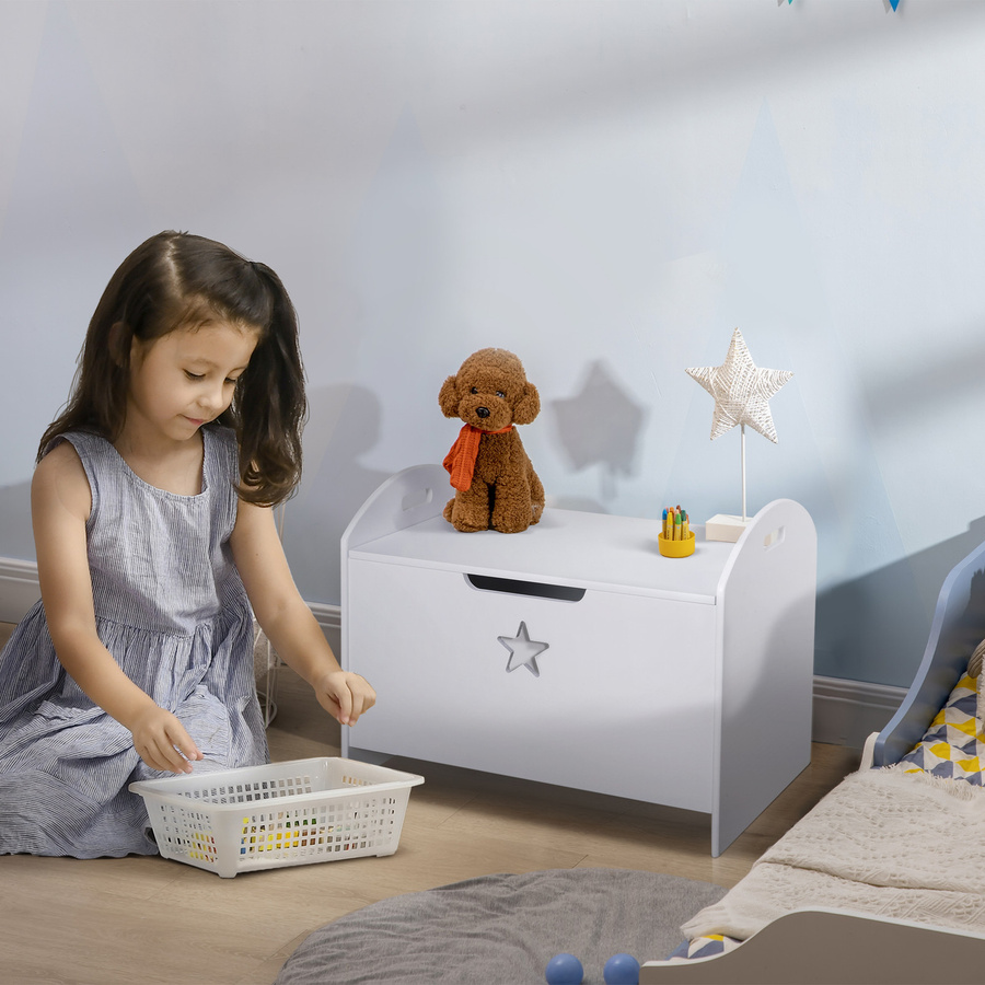 HOMCOM Spielzeugtruhe mit Deckel für das Kinderzimmer, Aufbewahrungsbox in Weiß, B/T/H: 62 x 40 x 46,5 cm - Bild 2