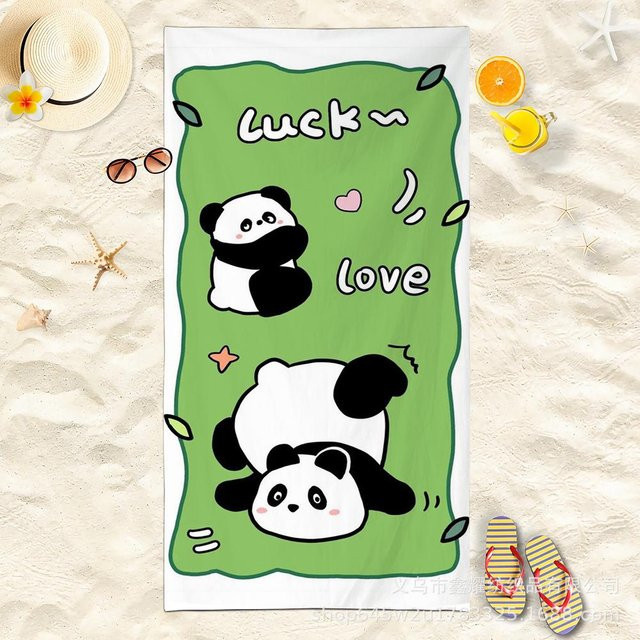 Schnelltrocknendes Mikrofaser Strandtuch mit Kawaii Panda Motiv von JMG Household Supplies, Farbe: Hellblau/Mehrfarbig, B: 50 cm, L: 100 cm - Bild 1