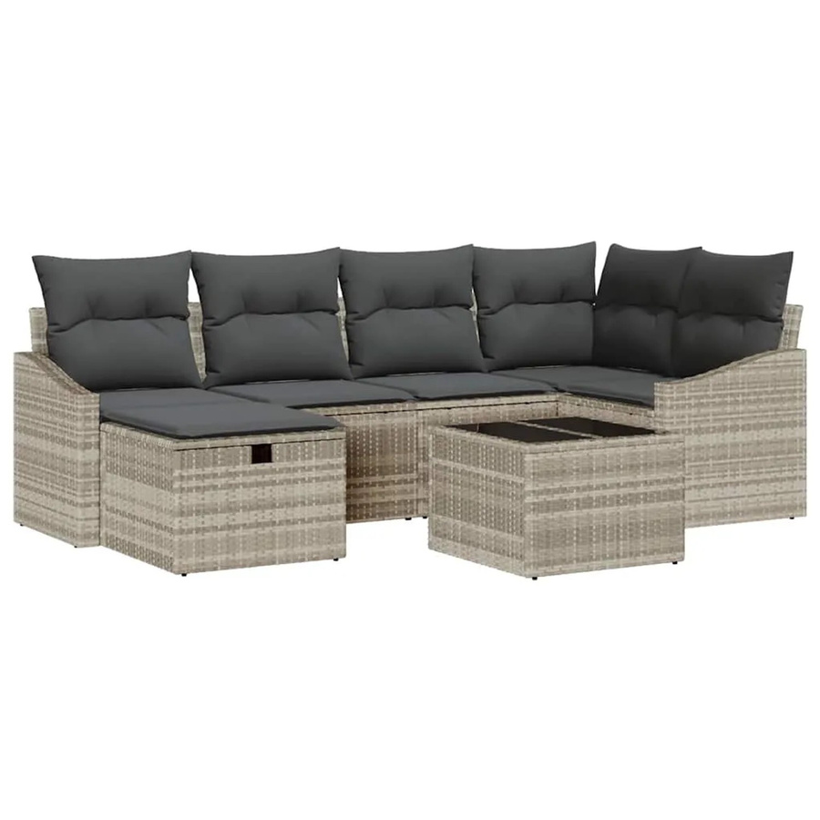 vidaXL Garten-Sofa-Set in L-Form mit 7 Teilen, Grau, inklusive Kissen und Stauraum für Kissen - Bild 2