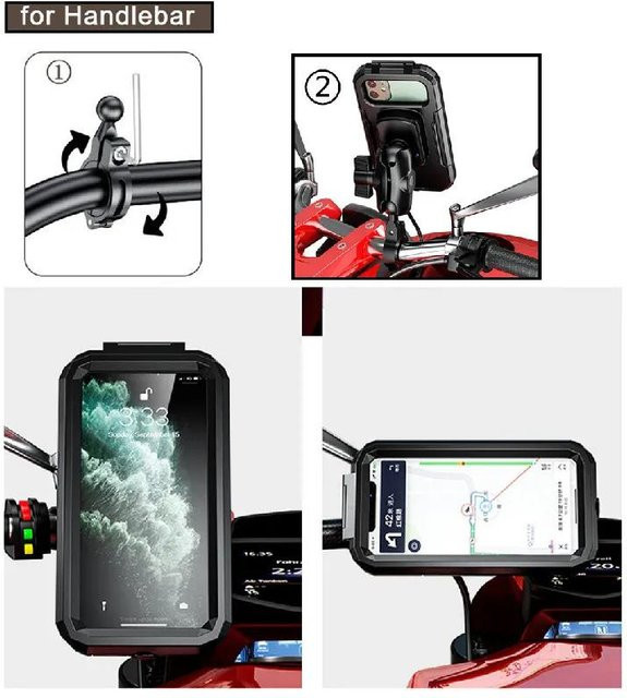 Wasserdichte Motorrad-Handyhülle mit Halterung und kabellosem Ladegerät in Schwarz - Bild 1