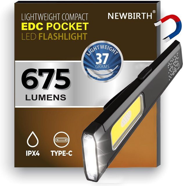 NEWBIRTH LED COB Schlüsselanhänger Taschenlampe, 650 Lumen, USB-C wiederaufladbar, magnetische EDC Taschenlaterne in Schwarz - Bild 1