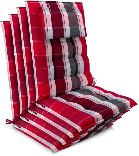Beautissu 4er Set Sun-HL Hochlehner Auflage Rot-Gestreift, B/T/H: 120 x 50 x 8 cm - Bild 1