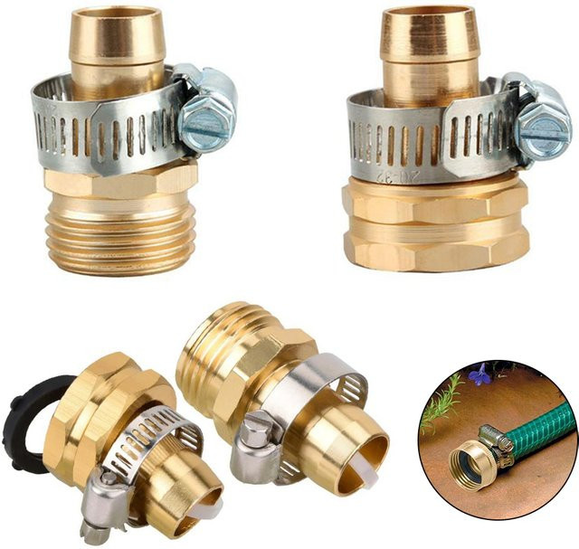 Gartenschlauch Reparatur Set mit 3/4 Zoll Anschluss und Edelstahl Klemmverbinder in Gold - Bild 1
