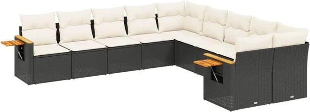 vidaXL 10-teilige Garten-Sofagarnitur aus Poly-Rattan und Akazienholz in Schwarz mit Kissen - Bild 1
