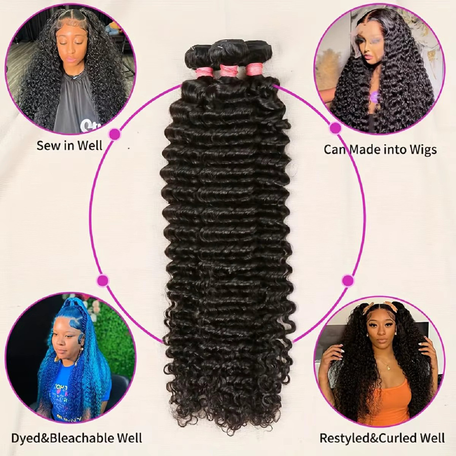 FIUMER Deep Wave Echthaar-Bündel, Virgin Remy Haar, Naturfarbe, Damen - Bild 4