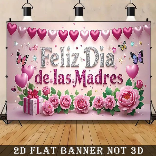 VIKAMA Fotohintergrund Happy Mother's Day mit rosa Blumen als florale Dekoration, B/H: 75 x 75 cm - Bild 1