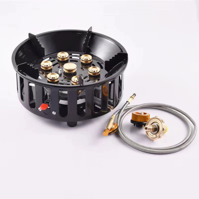 ZJMZYM 7-Kern-Gasherd mit elektronischer Zündung und Windschutz, 21000 W Feuerkraftkocher für Camping und Grill, Schwarz - Bild 1