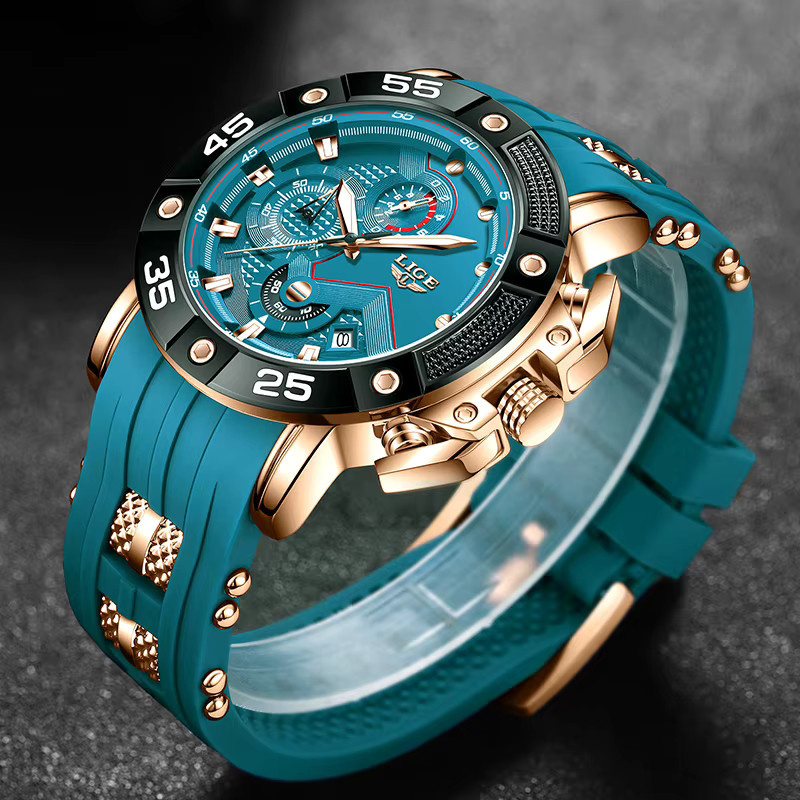 TOP LIGE Armbanduhr Quarz, Silikon, Blau, Gold, Herren - Bild 2