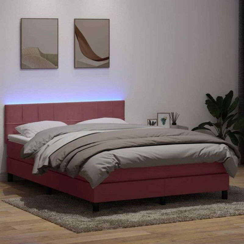 vidaxl Boxspringbett mit Matratze in Rosa und Weiß aus Samt, B/T/H: 160 x 210 x 78 cm - Bild 1