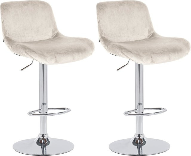 CLP 2er Set Barhocker Solon in Beige mit Samtbezug, höhenverstellbare und drehbare Barstühle mit Rückenlehne und Chrom-Gestell - Bild 1