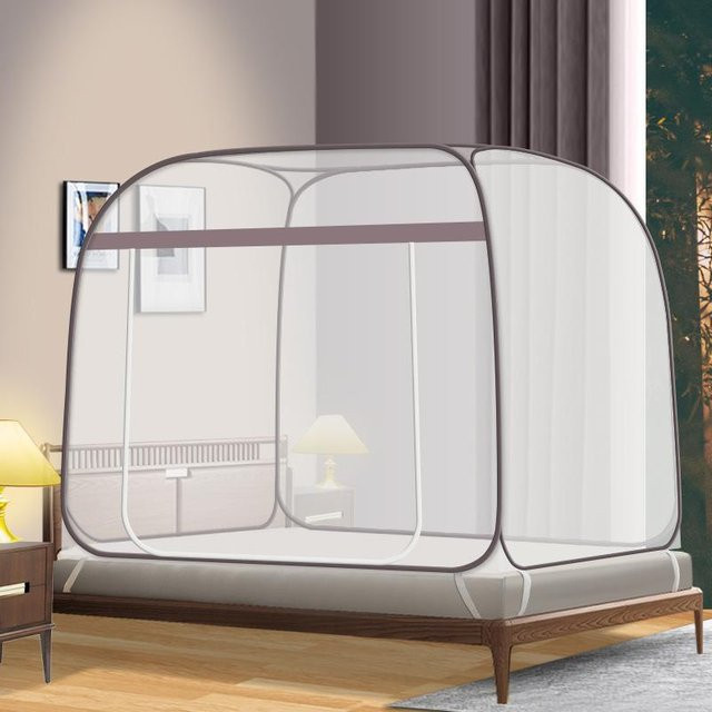 Cozy Haven Moskitonetz für mongolisches Campingzelt, quadratischer Insektenschutz mit zwei Türen und Reißverschluss, grau, B/T/H: 120 x 200 cm - Bild 1