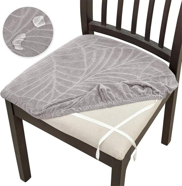 Yiran Furniture Sitzbezug aus elastischem Jacquardstoff mit Blattmuster in Hellgrau, B/T/H: 35 x 35 x 2,5 cm - Bild 1