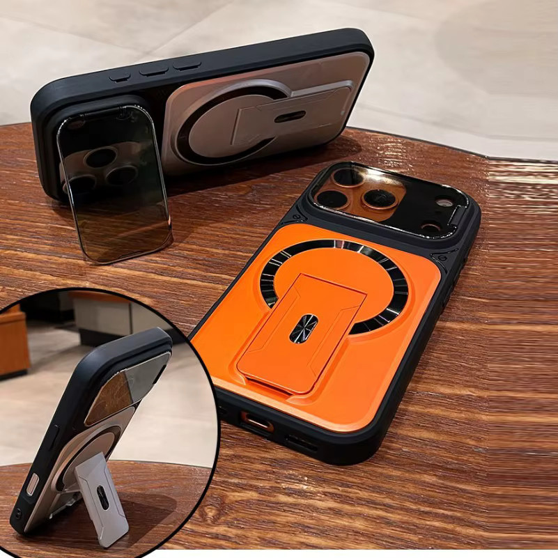 NUCWIN MagSafe Handyhülle mit magnetischem Ständer und Kameraschutz für iPhone 16 15 14 13 12 11 Pro Max Plus, Schwarz oder Orange - Bild 2