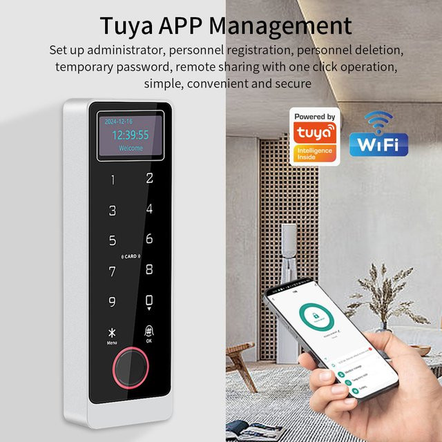 LUCKING DOOR WLAN Türschloss-Controller mit LCD-Bildschirm und Tuya App Unterstützung, IP67 Wasserdicht, Zugangskontrolle via Fingerabdruck, IC-Karte, NFC und Fernbedienung - Bild 1