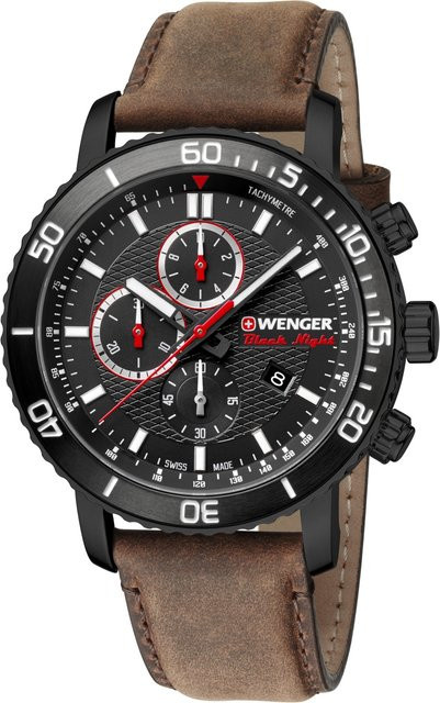 Wenger Chronograph, Quarz, Edelstahl, Leder, Schwarz, 45 mm, Herren - Bild 1