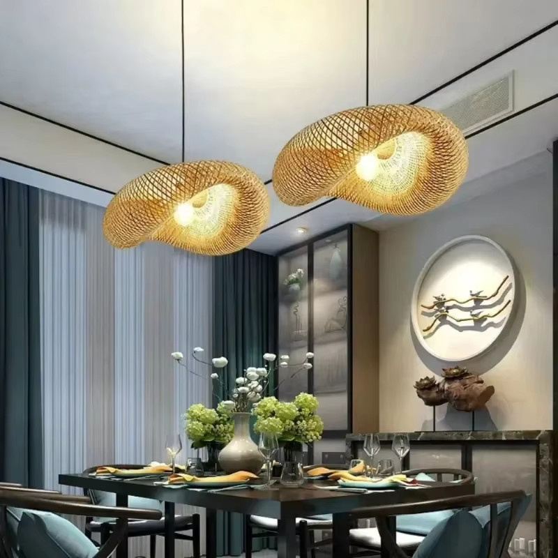 Claeted LED Hängelampe aus handgewebtem Bambus und Rattan im Vintage Boho Design, Braun/Schwarz - Bild 3