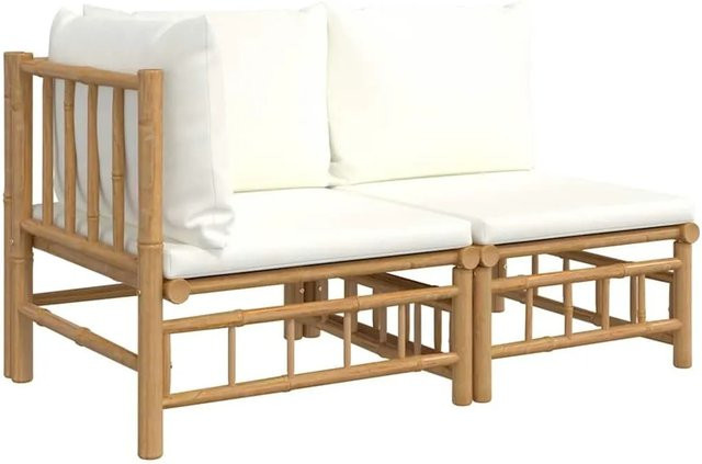 vidaXL 2-teiliges Garten-Lounge-Set aus Bambus mit cremeweißen Polsterkissen in L-Form - Bild 1