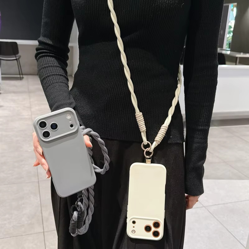 EHUIDE Lanyard-Hülle für iPhone (kompatibel mit iPhone 17 Pro Max, 16, 15, 14, 13, 12, 11 Plus), luftstoßfeste Umhängetasche mit Halsband im Candy Braid Design, Farbe: Pink - Bild 3