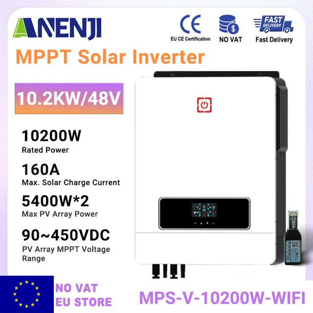 ANENJI Hybrid Solar-Wechselrichter 10KW 48V Off-Grid mit 160A MPPT, Reine Sinuswelle, Dual-Ausgang 5400W*2, PV 90-450VDC und WiFi-Monitor, Weiß - Bild 1