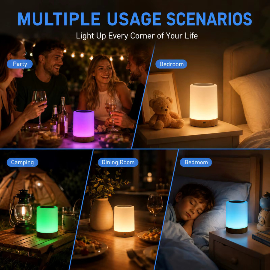 PZSUNLY RGB-Nachttischlampe mit Touch-Steuerung, dimmbar und USB wiederaufladbar, mehrfarbiges Nachtlicht für Schlafzimmer, Kinderzimmer und Esszimmer - Bild 3
