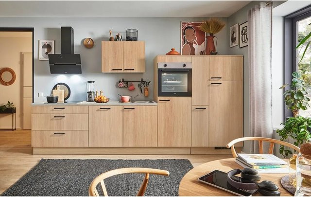 pino Küchenzeile Eiche Aviva mit 1 Geräteschrank und 1 Apothekerschrank, Breite: 340 cm - Bild 1