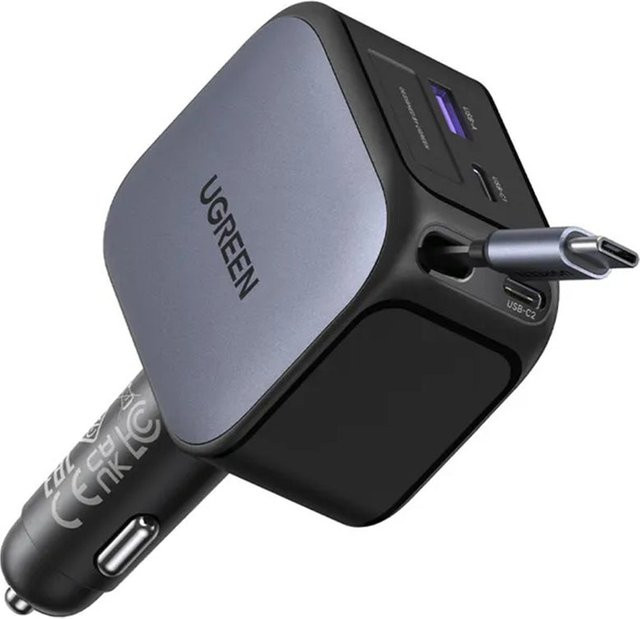 UGREEN Nexode EC604 Auto-Ladegerät 145W mit 2 x USB-C und 1 x USB-A in Schwarz - Bild 1