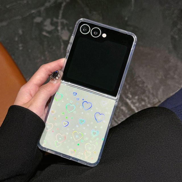 Glitzer Herz Aurora Schutzhülle für Samsung Galaxy Z Flip 7 6 5 4 3 in Transparent Multicolour mit Farbverlauf und stoßfestem Design - Bild 1