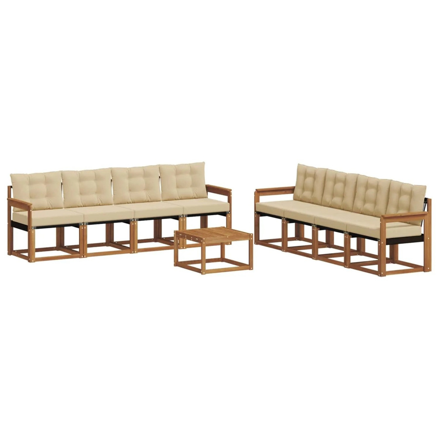 vidaXL Outdoor-Sofagarnitur 9-teilig aus Akazienholz und Textilene in Natur und Beige - Bild 2