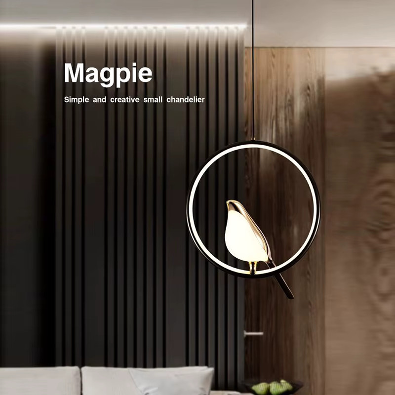 Vikotou LED-Pendelleuchte in Gold/Messing, moderne Elster-Vogel-Hängeleuchte für Esszimmer und Schlafzimmer, verstellbar, Metall - Bild 3